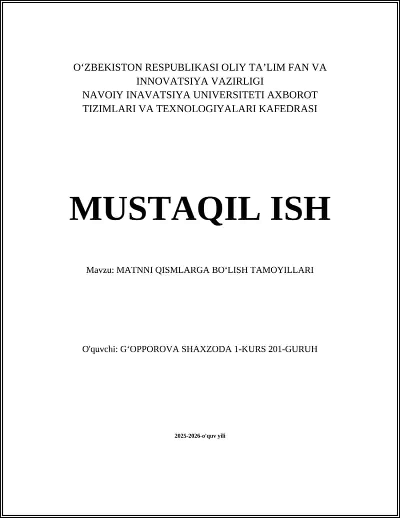 MATNNI QISMLARGA BOʻLISH TAMOYILLARI