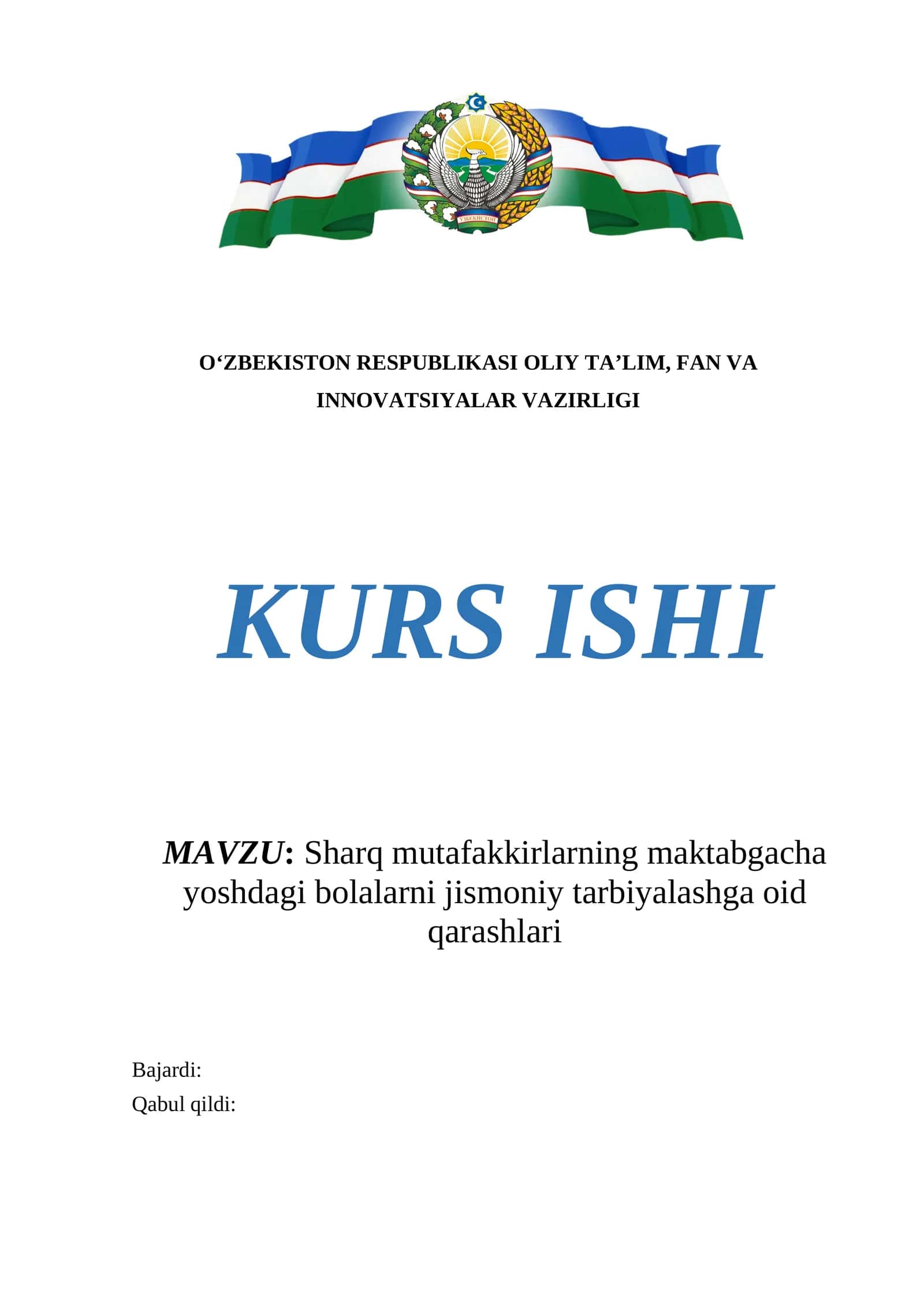 Sharq mutafakkirlarning maktabgacha yoshdagi bolalarni jismoniy tarbiyalashga oid qarashlari