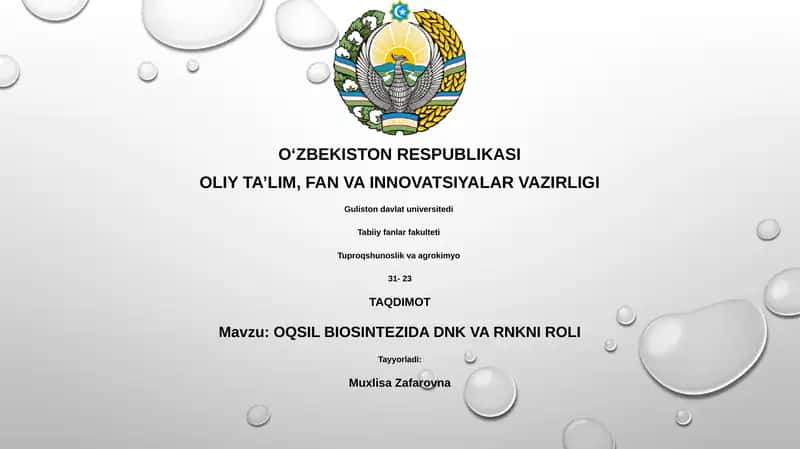 OQSIL BIOSINTEZIDA DNK VA RNKNI ROLI