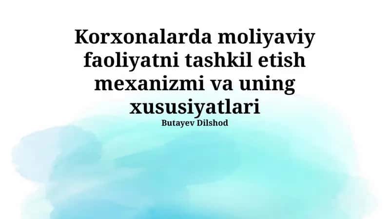 Korxonalarda moliyaviy faoliyatni tashkil etish mexanizmi va uning xususiyatlari