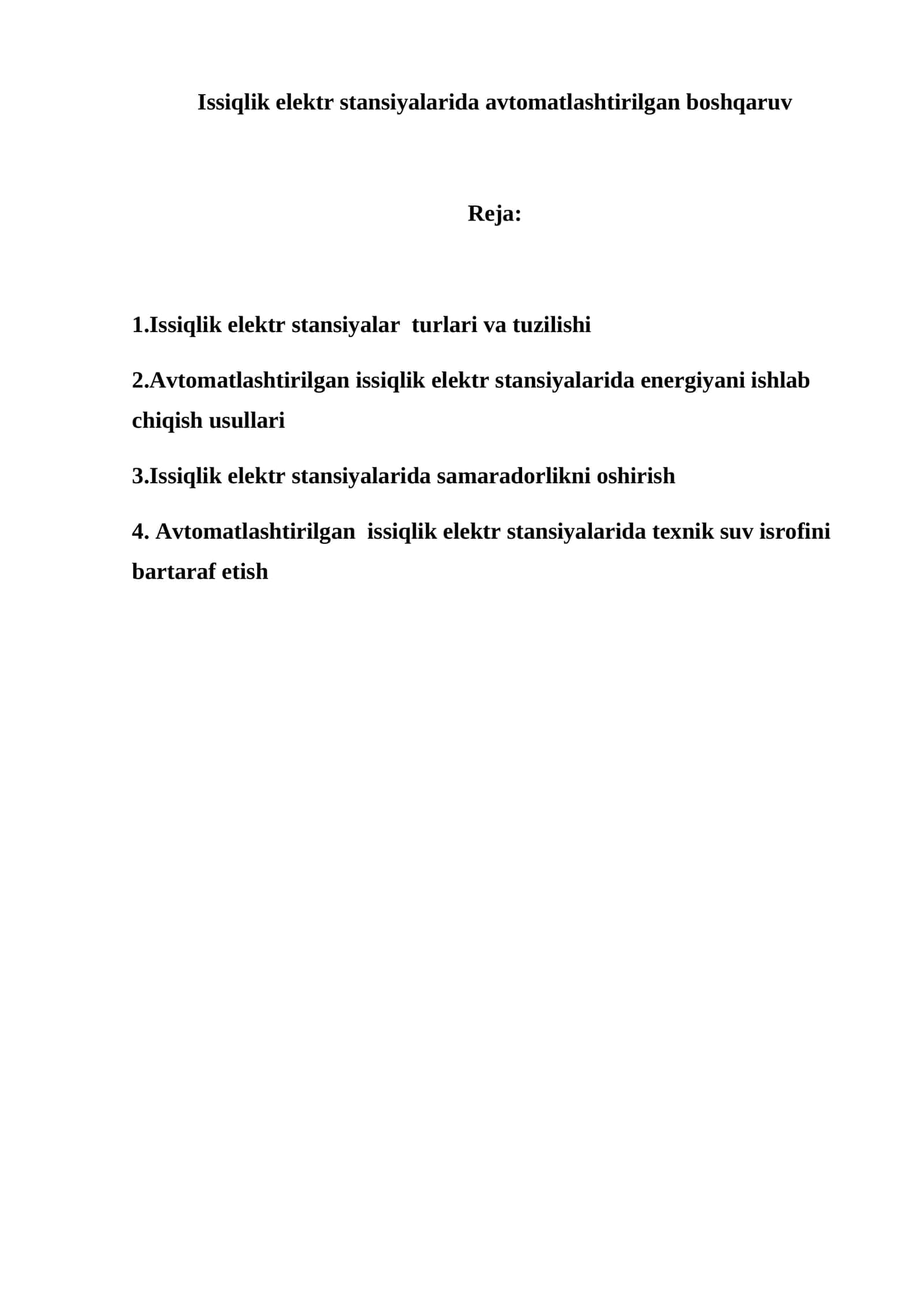 Issiqlik elektr stansiyalarida avtomatlashtirilgan boshqaruv