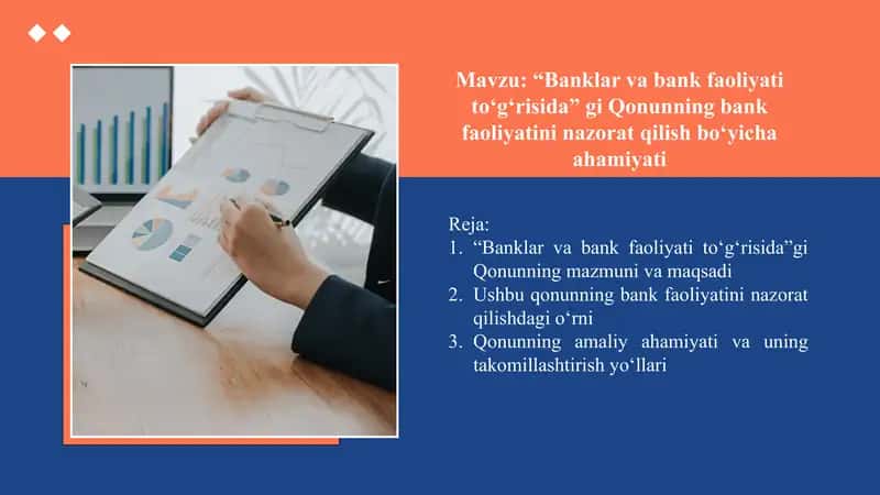 “Banklar va bank faoliyati to‘g‘risida” gi Qonunning bank faoliyatini nazorat qilish bo‘yicha ahamiyati