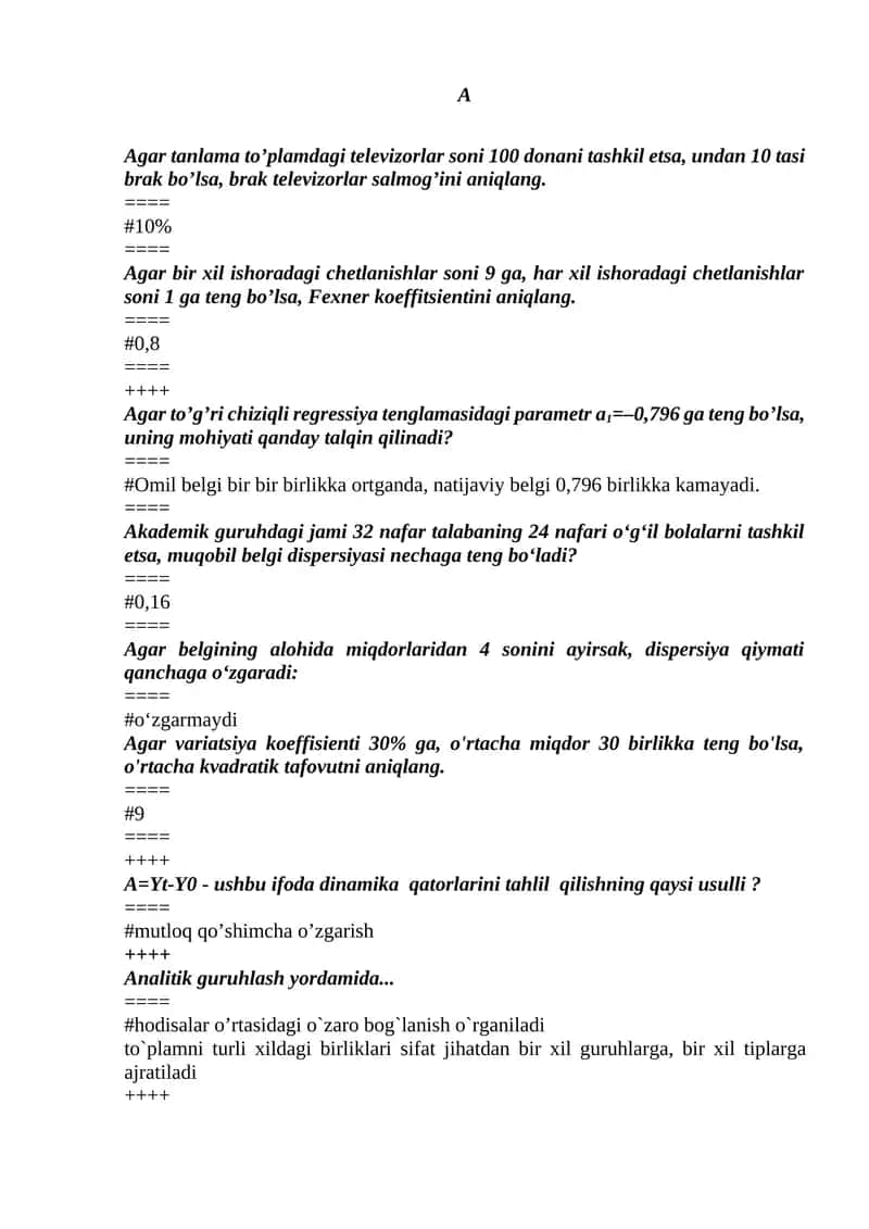 Fexner koeffitsientini aniqlash