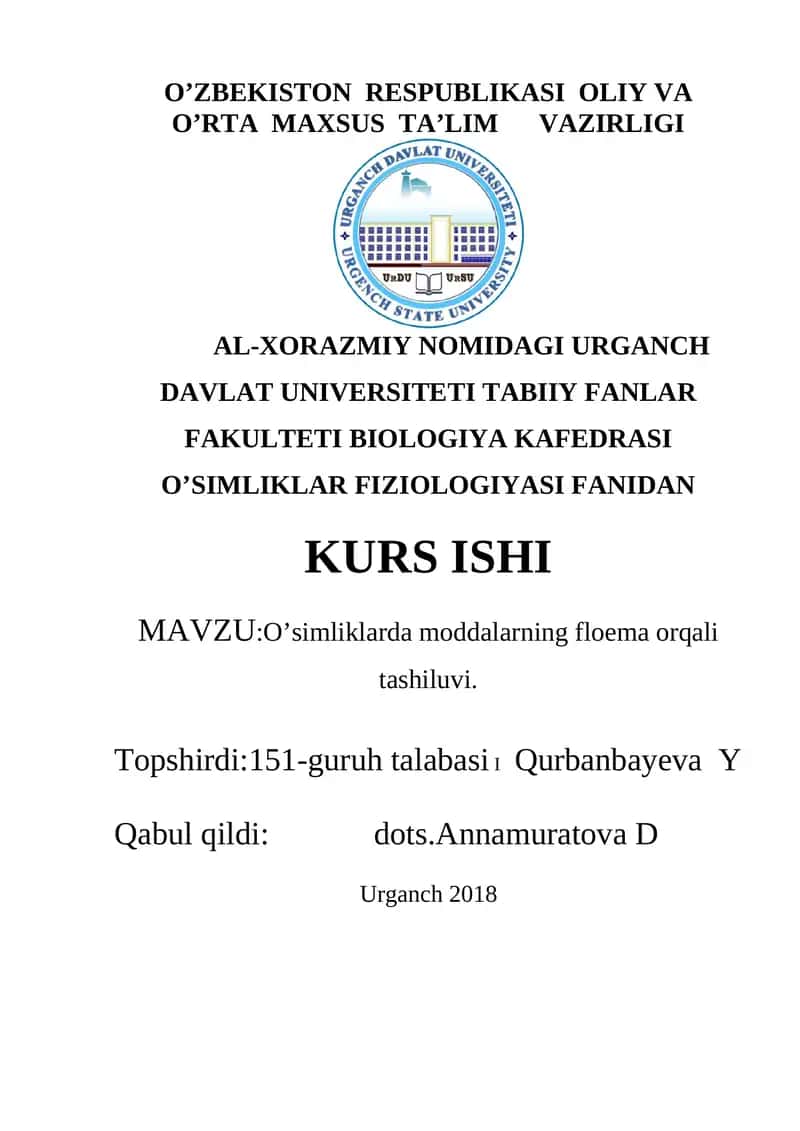 O’simliklarda moddalarning floema orqali tashiluvi