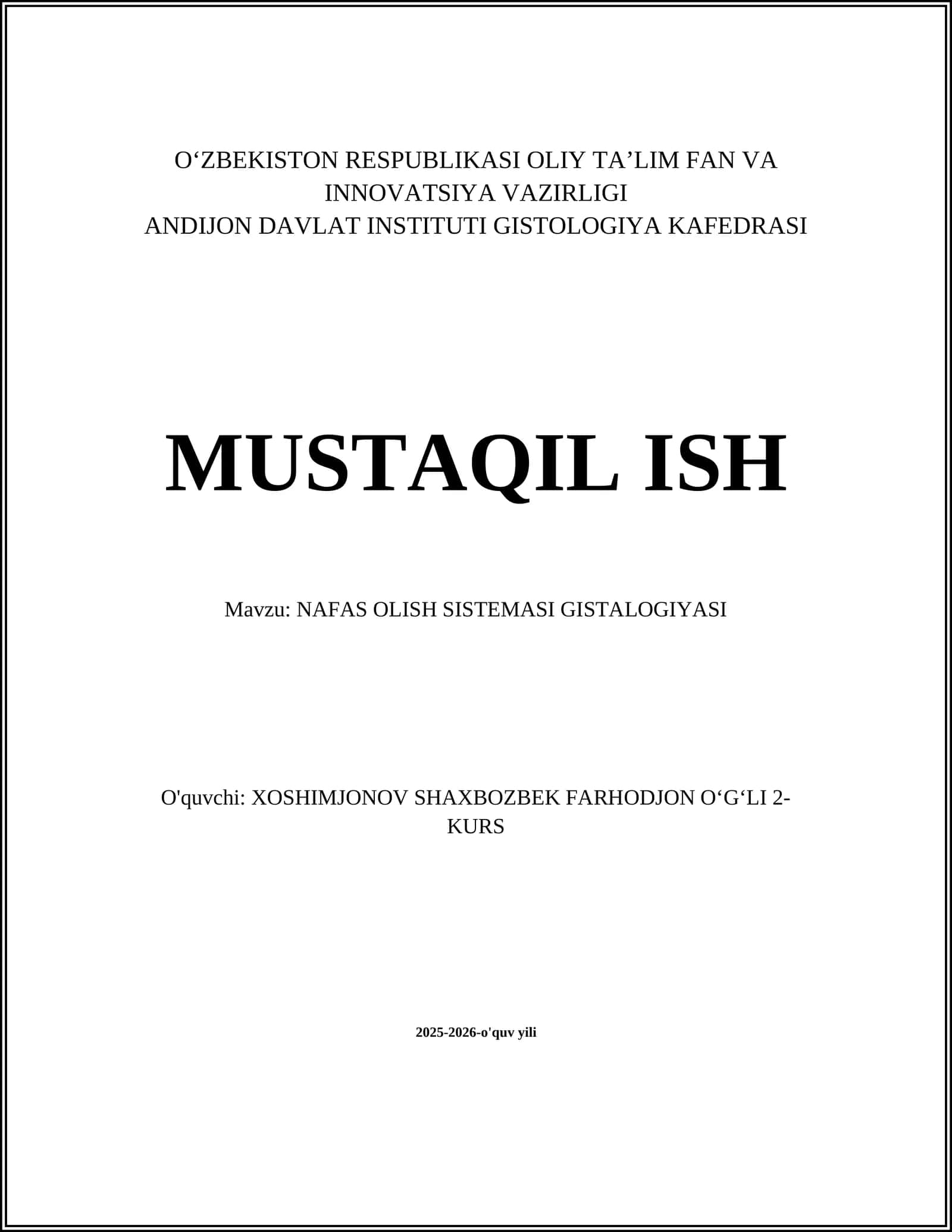 NAFAS OLISH SISTEMASI GISTALOGIYASI
