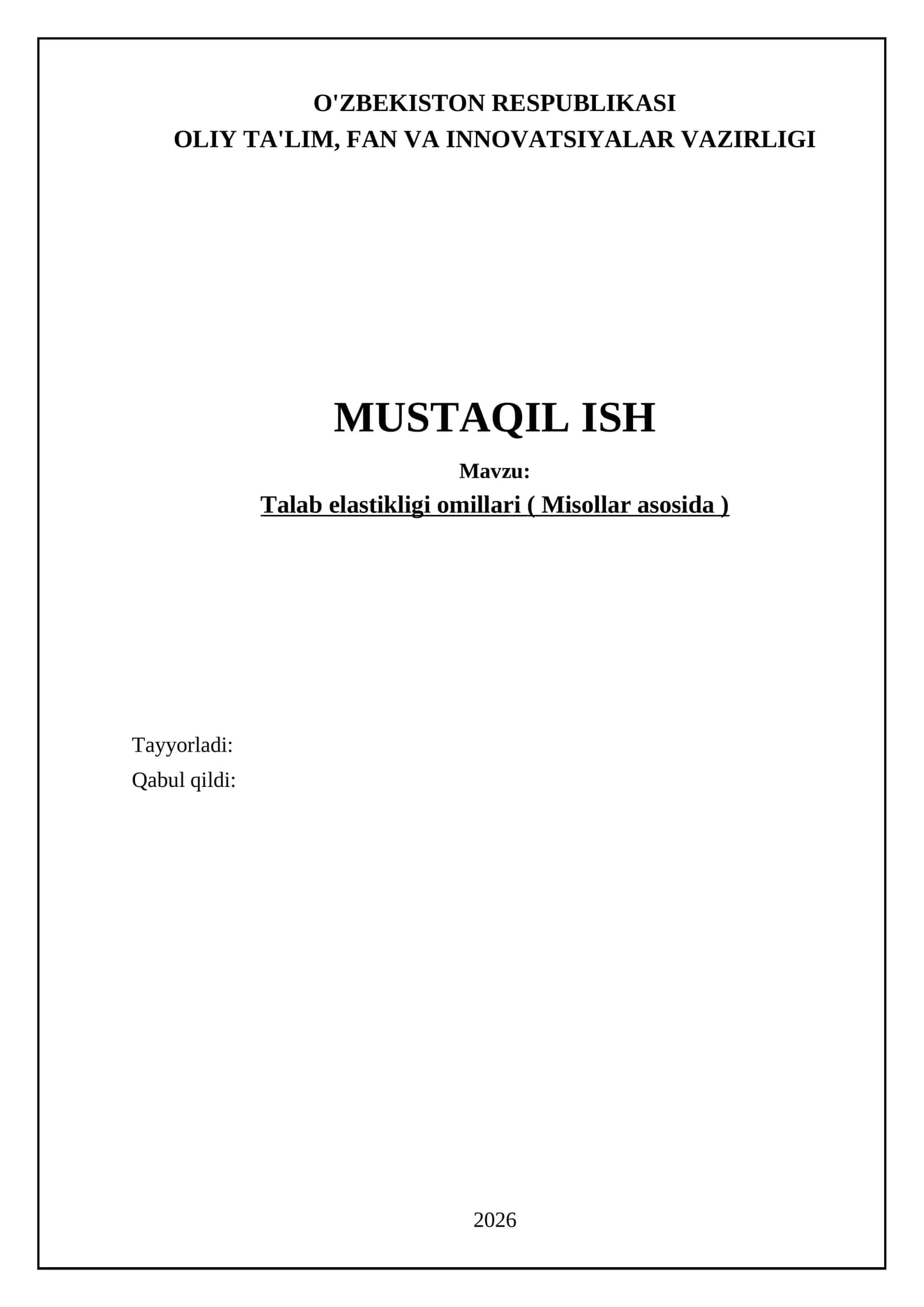Talab elastikligi omillari ( Misollar asosida )