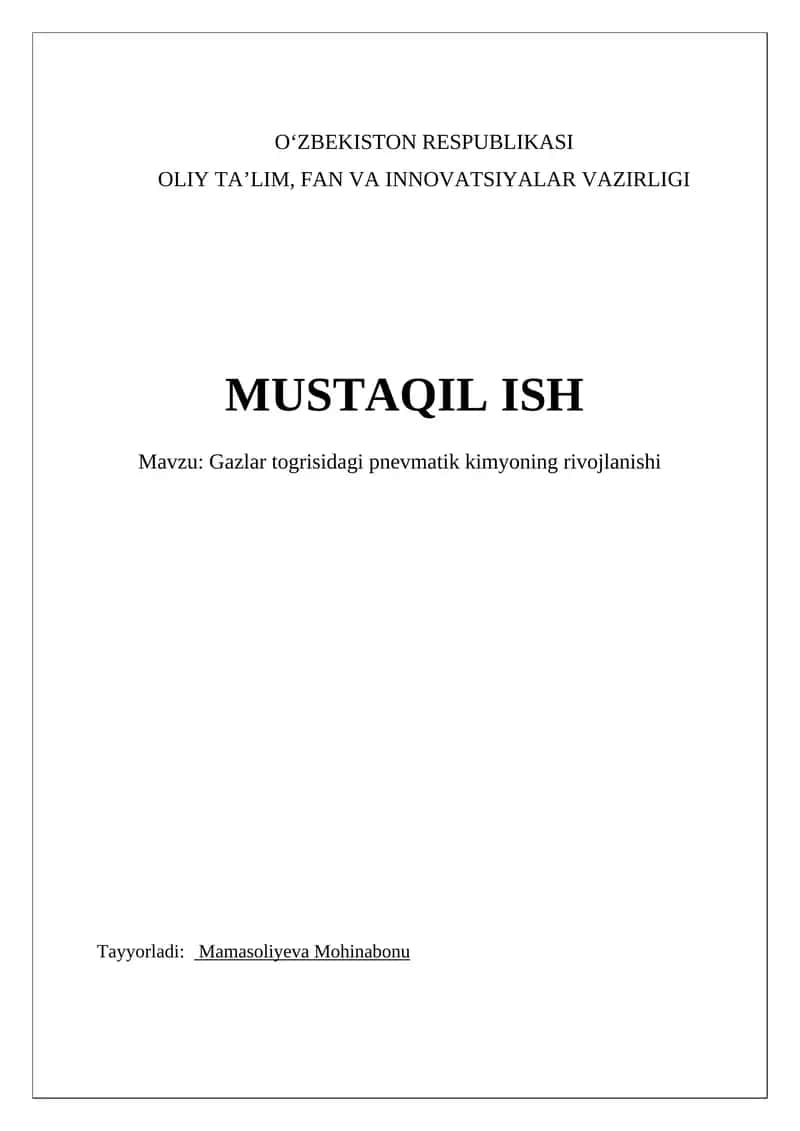 Gazlar togrisidagi pnevmatik kimyoning rivojlanishi