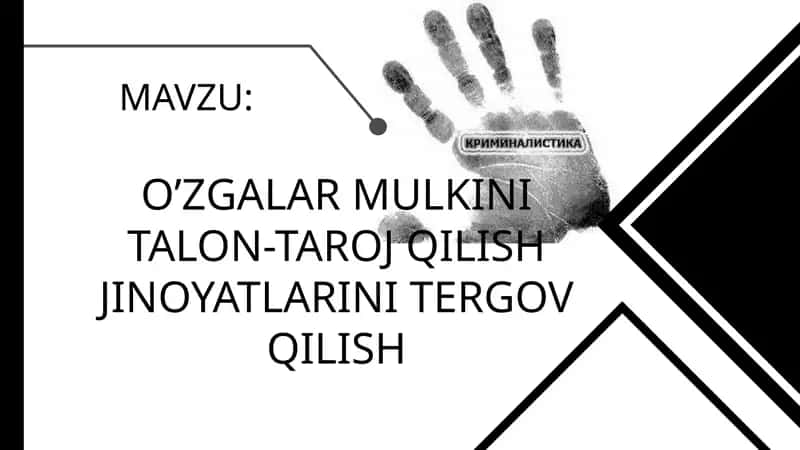 O’ZGALAR MULKINI TALON-TAROJ QILISH JINOYATLARINI TERGOV QILISH