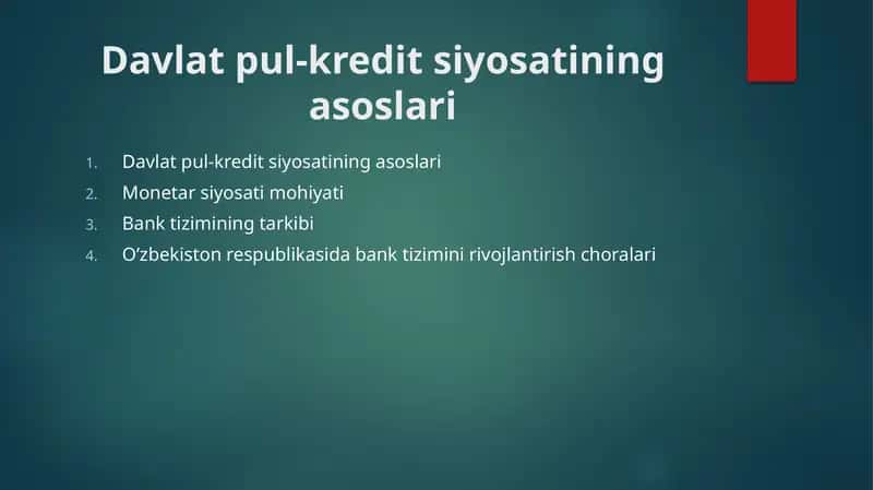 Davlat pul-kredit siyosatining asoslari