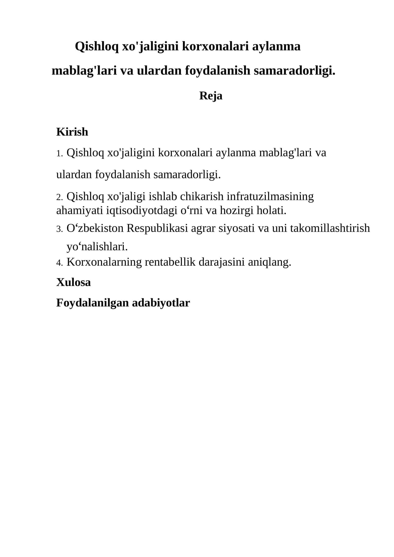Qishloq xo'jaligini korxonalari aylanma mablag'lari va ulardan foydalanish samaradorligi