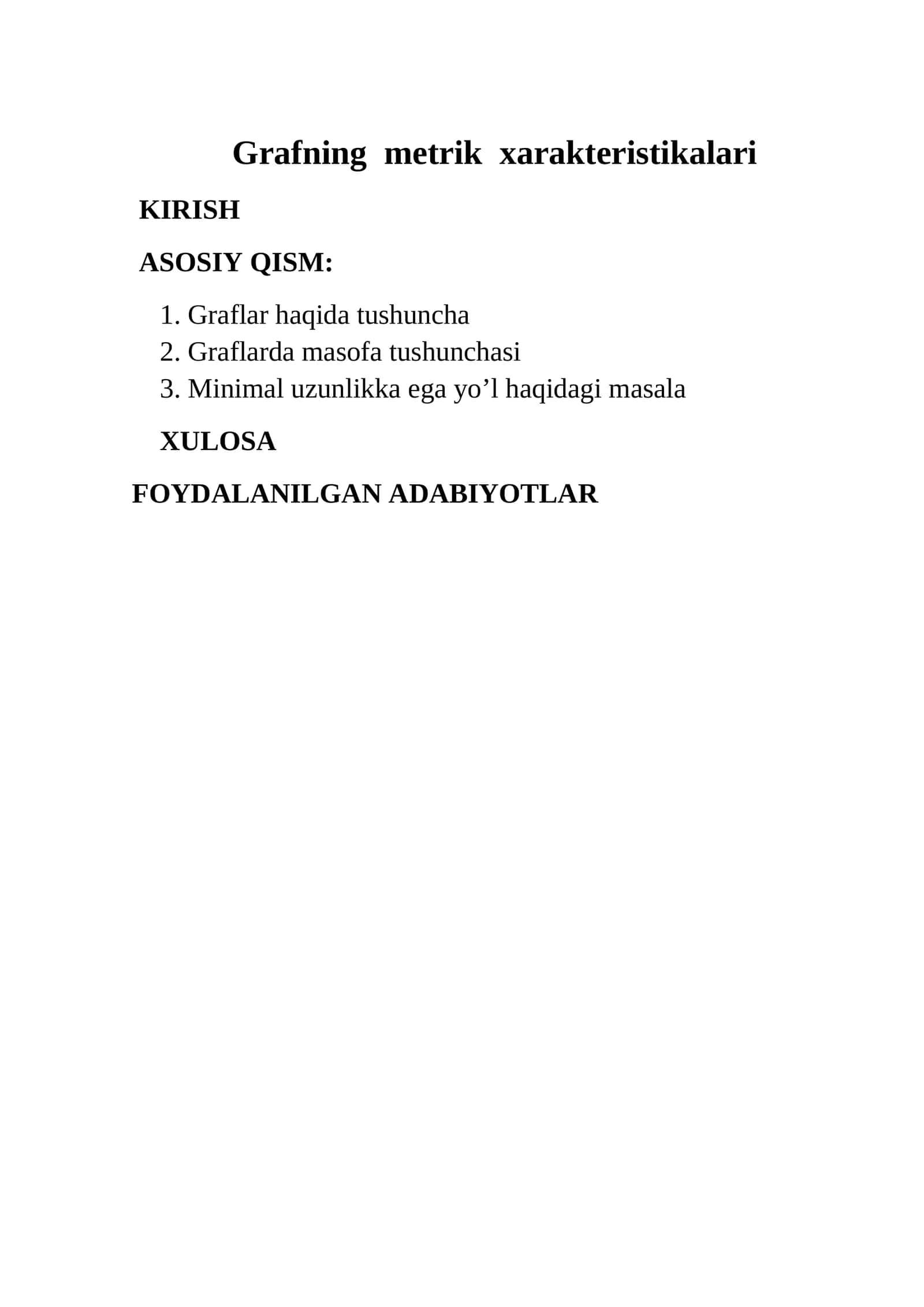 Grafning metrik xarakteristikalari