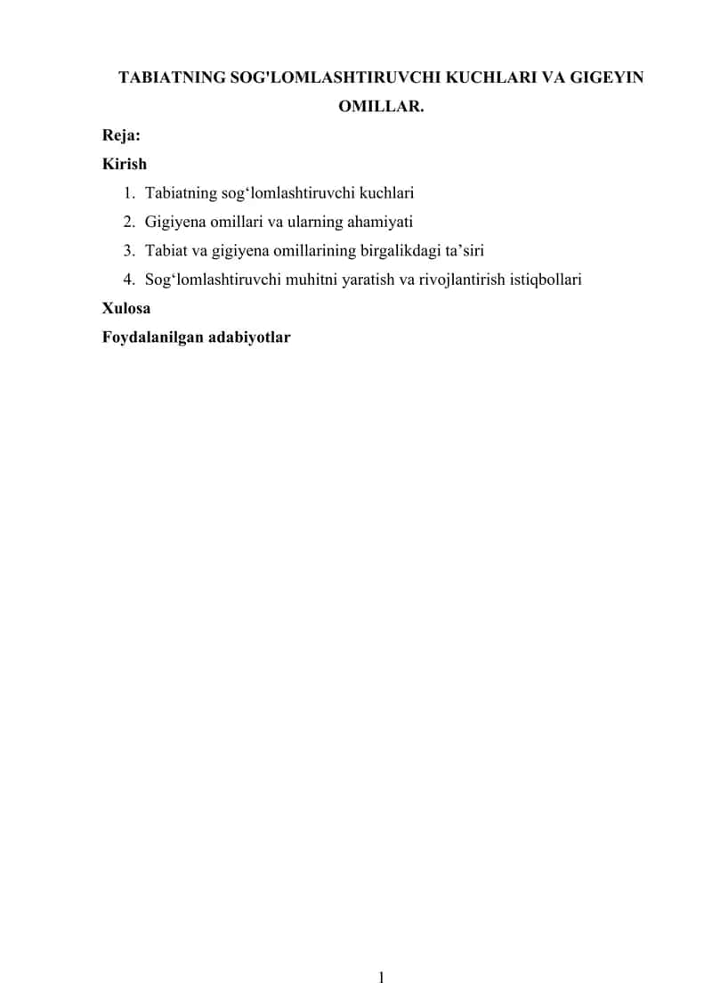 TABIATNING SOG'LOMLASHTIRUVCHI KUCHLARI VA GIGEYIN OMILLAR