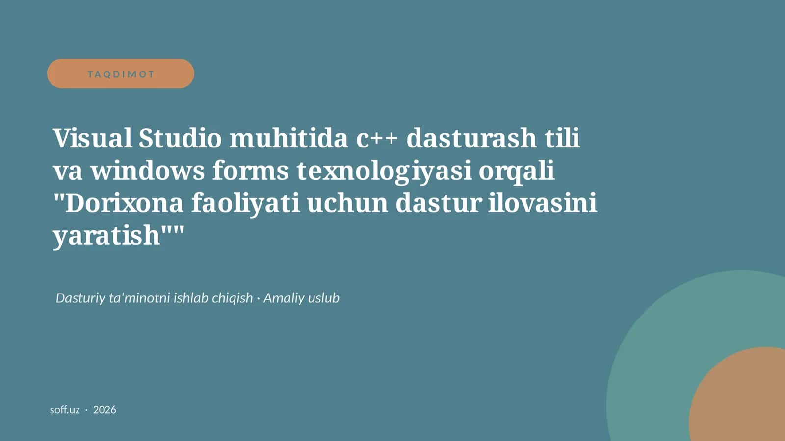 Dorixona faoliyati uchun dastur ilovasi yaratish