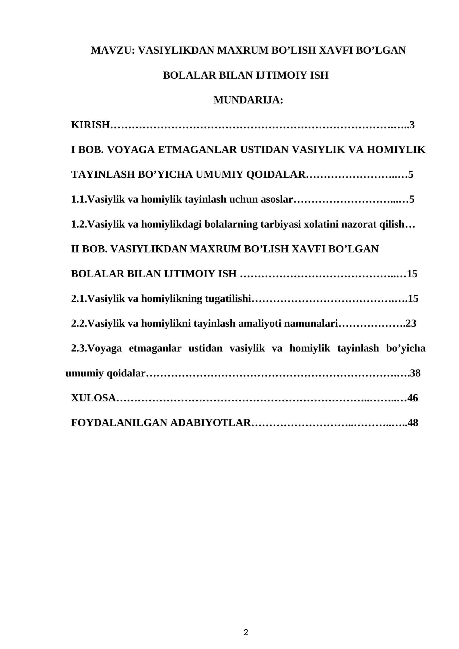 VASIYLIKDAN MAXRUM BOLISH XAVFI BOLGAN BOLALAR BILAN IJTIMOIY ISH