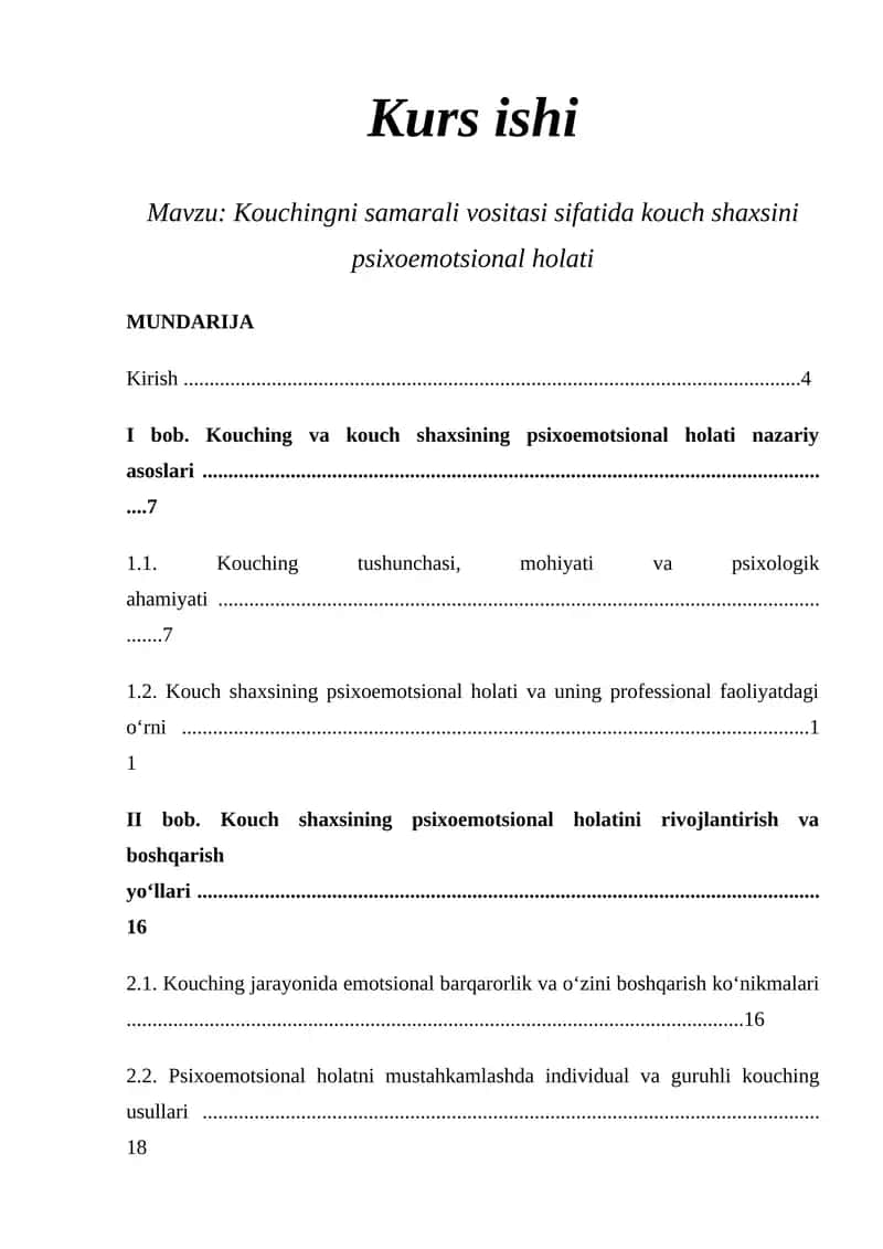 Kouchingni samarali vositasi sifatida kouch shaxsini psixoemotsional holati
