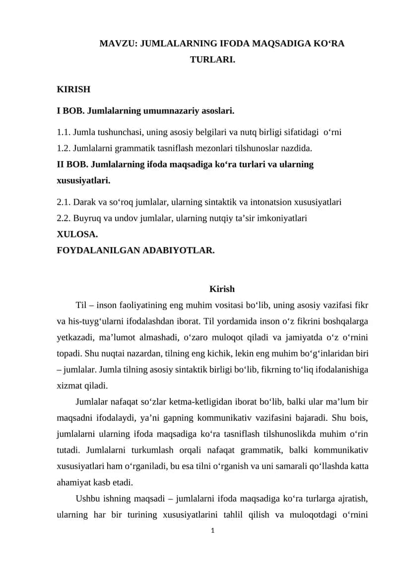Jumlalarning Ifoda Maqsadiga Ko‘ra Turlari