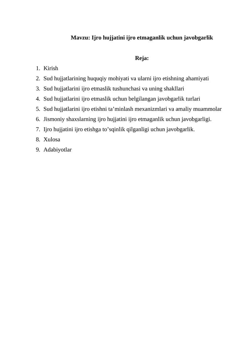 Ijro hujjatini ijro etmaganlik uchun javobgarlik