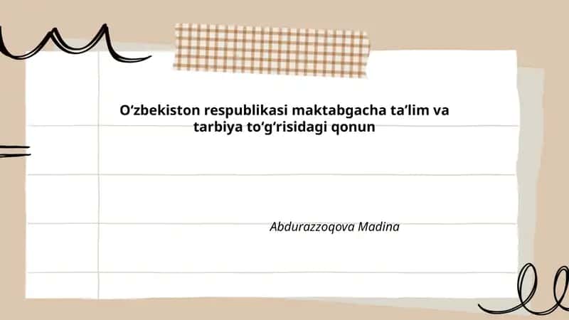 Oʻzbekiston respublikasi maktabgacha taʼlim va tarbiya toʻgʻrisidagi qonun