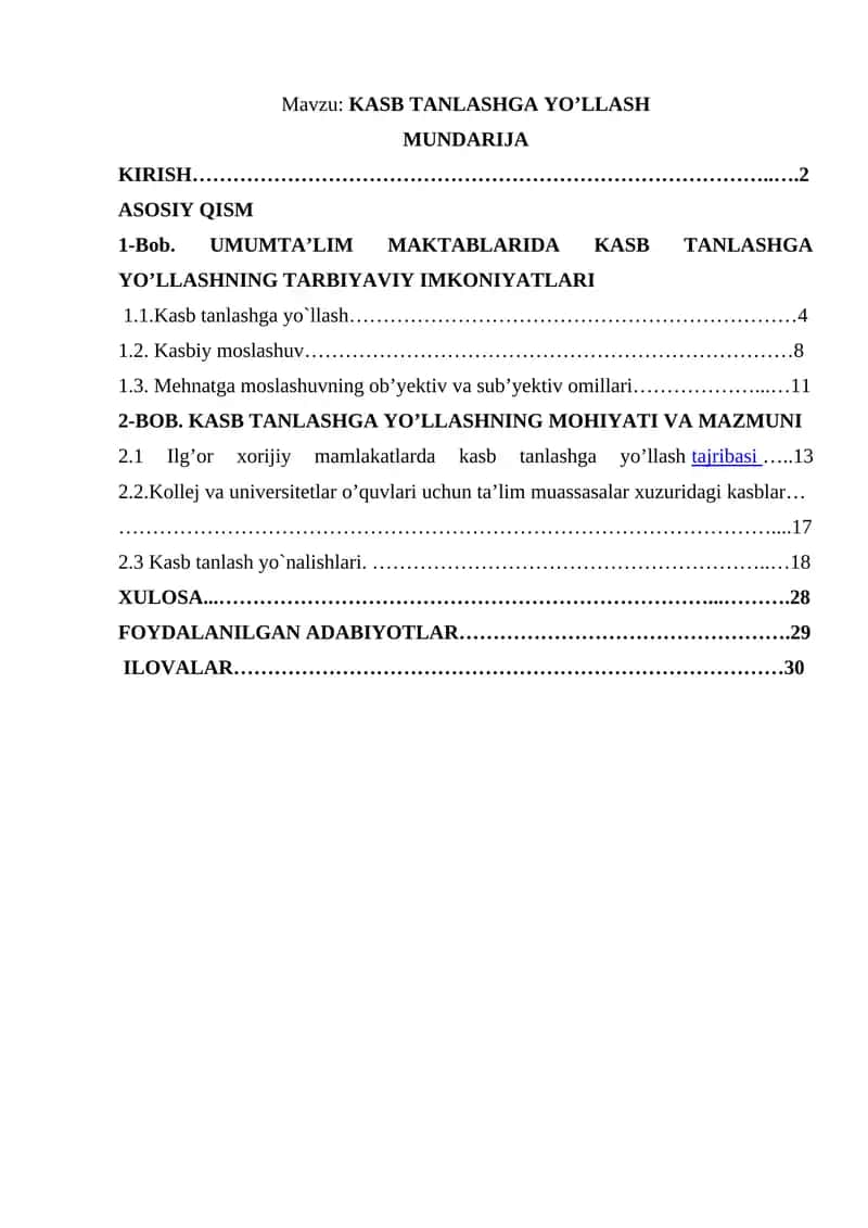 KASB TANLASHGA YO’LLASH