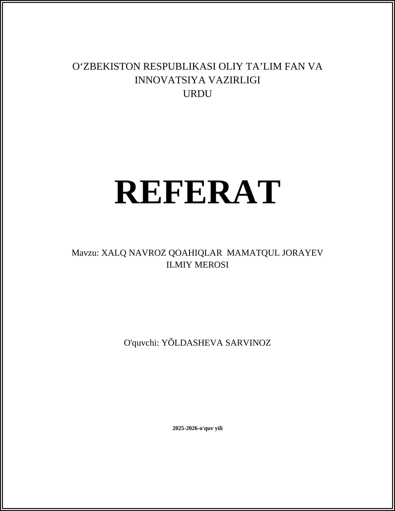 Xalq Navro'z Qoahiqlar Mamatqul Jorayev Ilmiy Merosi