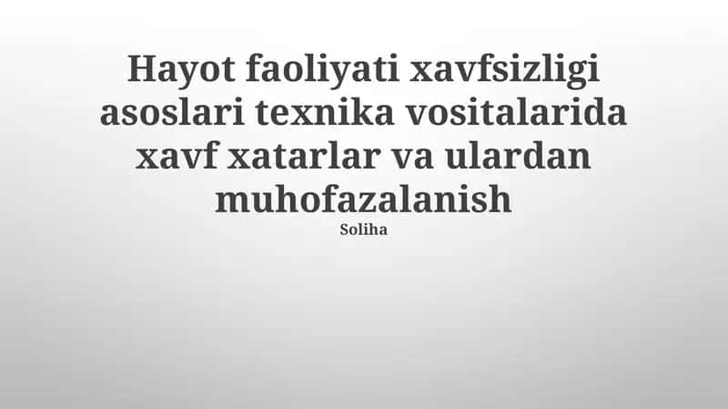 Hayot faoliyati xavfsizligi asoslari