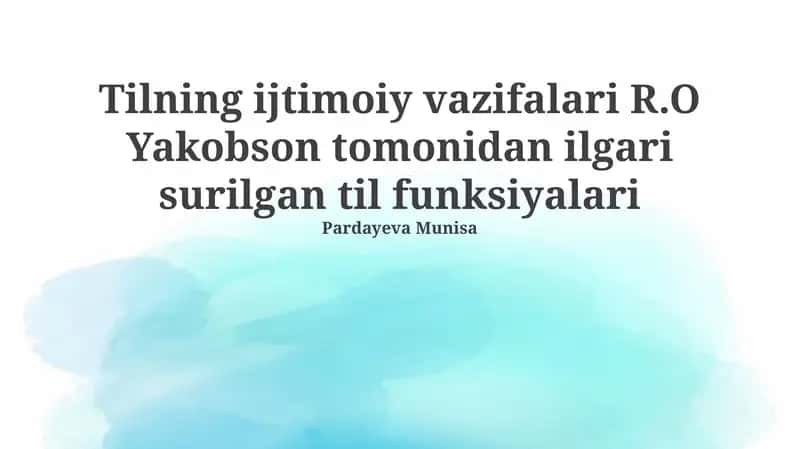 Tilning ijtimoiy vazifalari R.O Yakobson tomonidan ilgari surilgan til funksiyalari