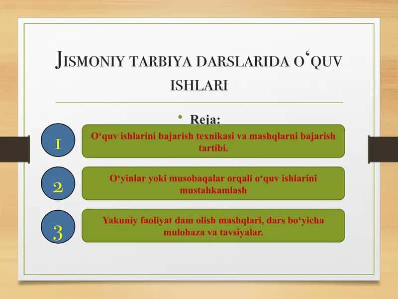Jismoniy tarbiya darslarida o‘quv ishlari