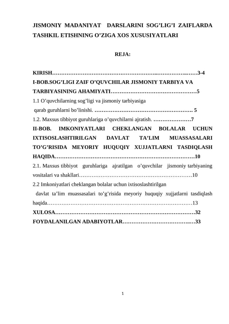 Jismoniy Madaniyat Darslarini Sog’lig’i Zaiflarda Tashkil Etishning O’ziga Xos Xususiyatlari