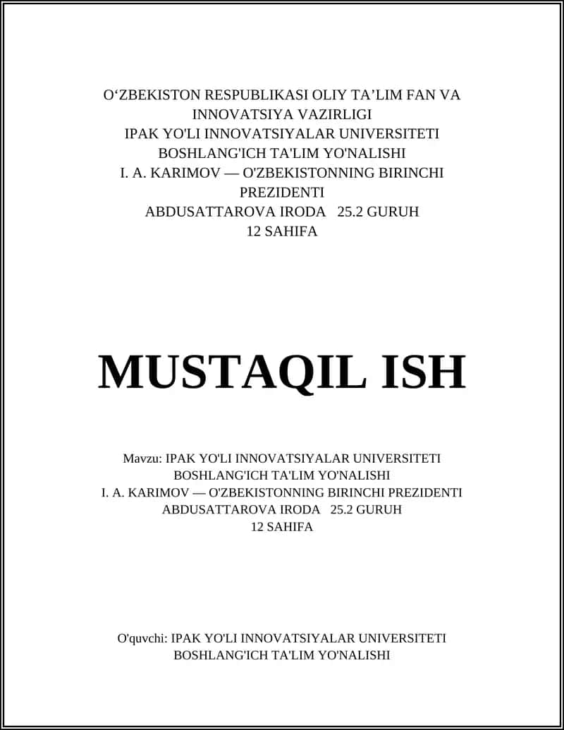 IPAK YO'LI INNOVATSIYALAR UNIVERSITETI BOSHLANG'ICH TA'LIM YO'NALISHI