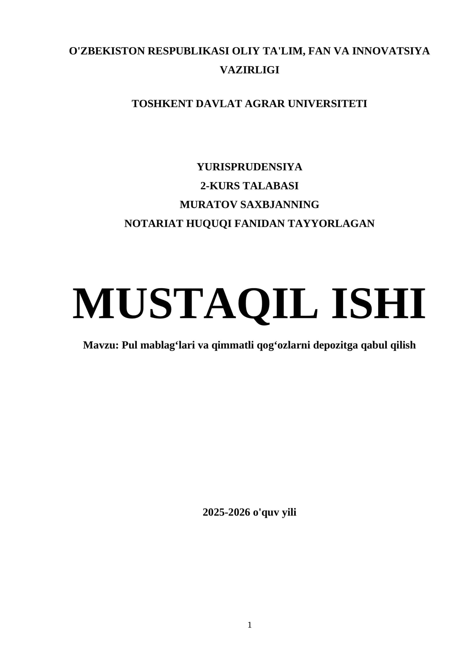 Pul mablagʻlari va qimmatli qogʻozlarni depozitga qabul qilish