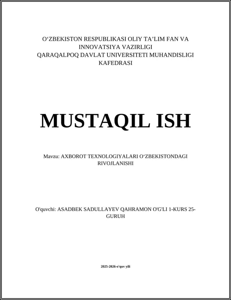 AXBOROT TEXNOLOGIYALARI O‘ZBEKISTONDAGI RIVOJLANISHI