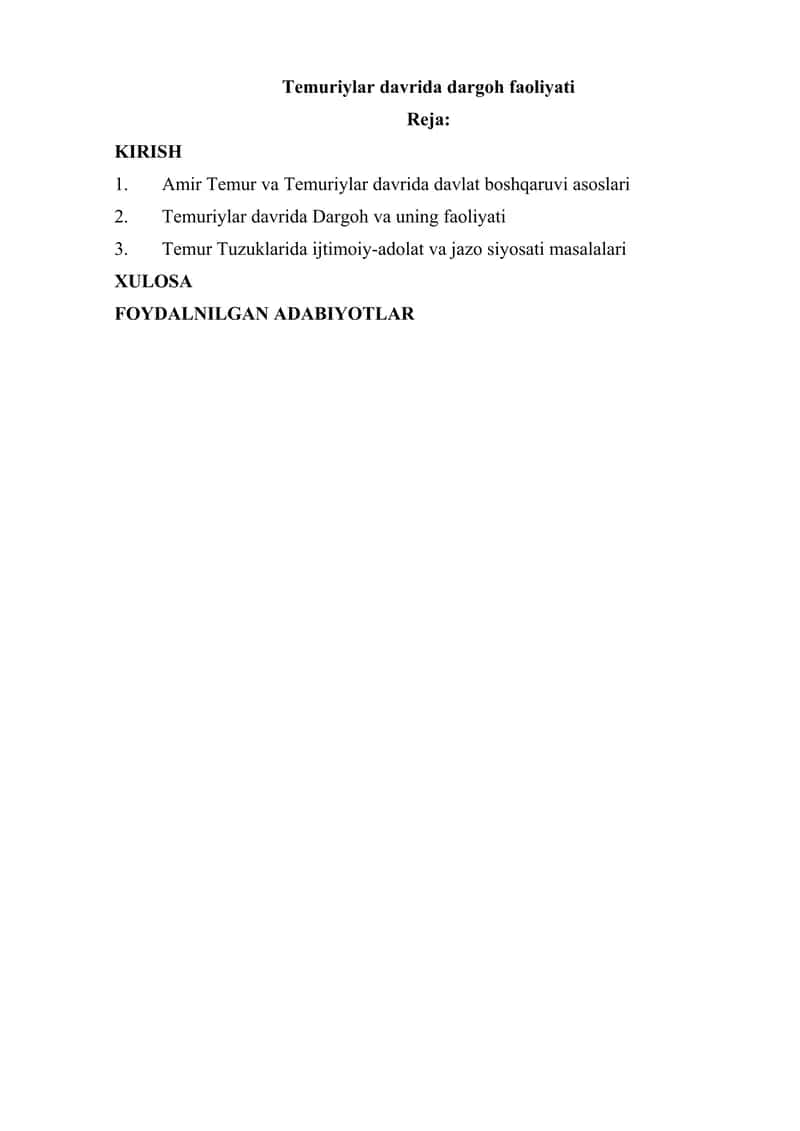 Temuriylar davrida dargoh faoliyati