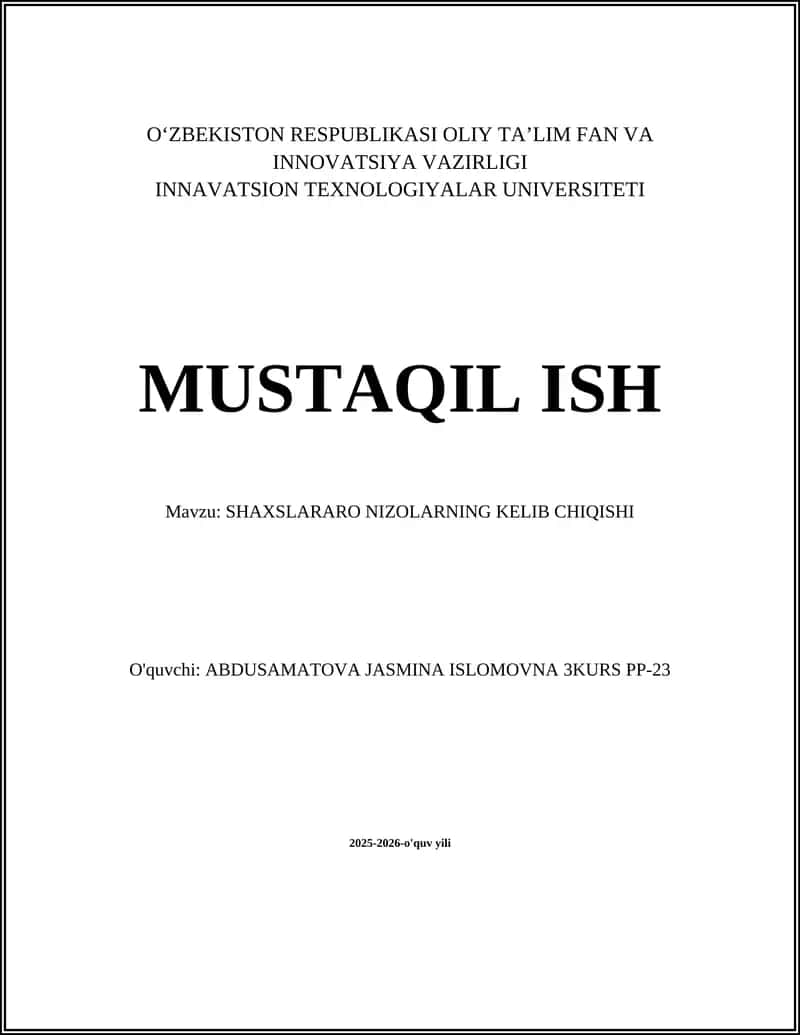 SHAXSLARARO NIZOLARNING KELIB CHIQISHI