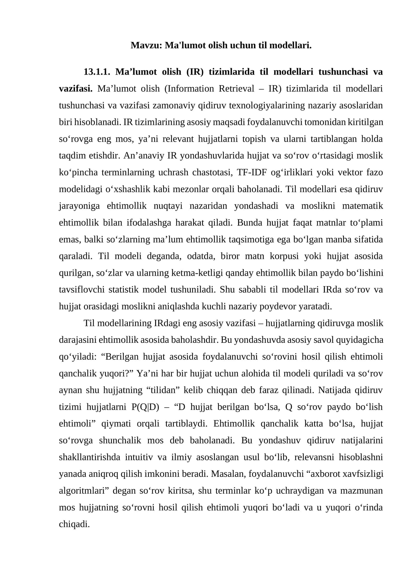 Ma'lumot olish uchun til modellari
