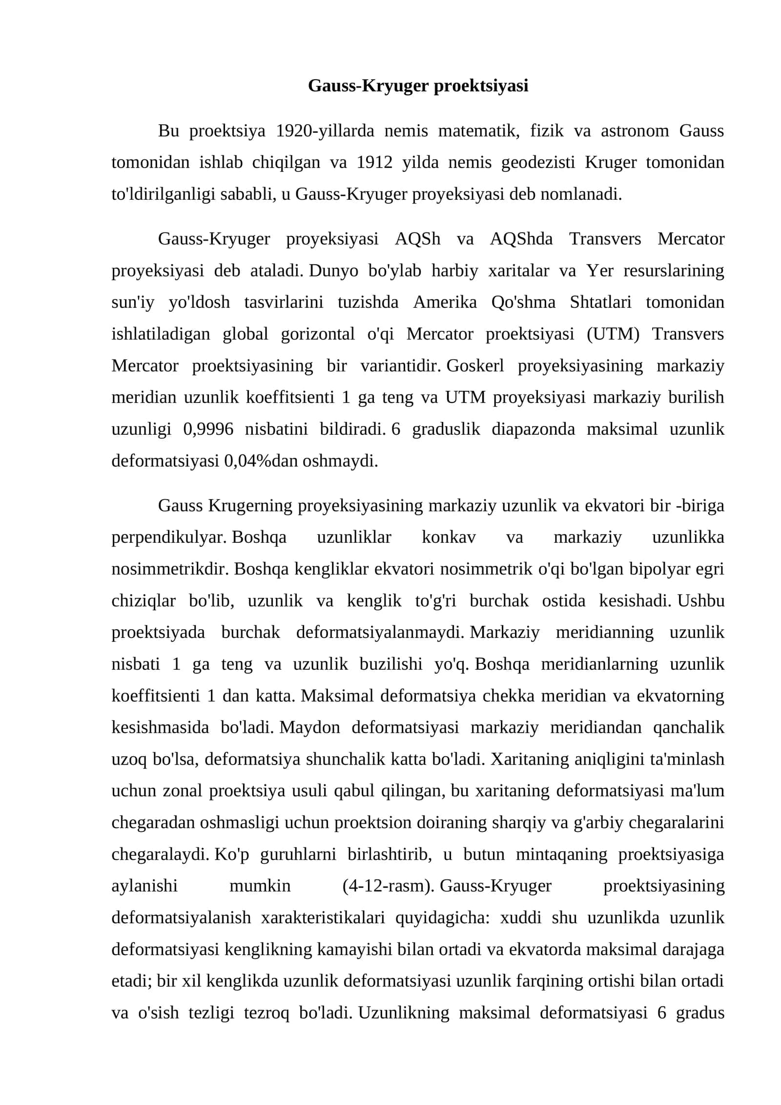 Gauss-Kryuger proektsiyasi