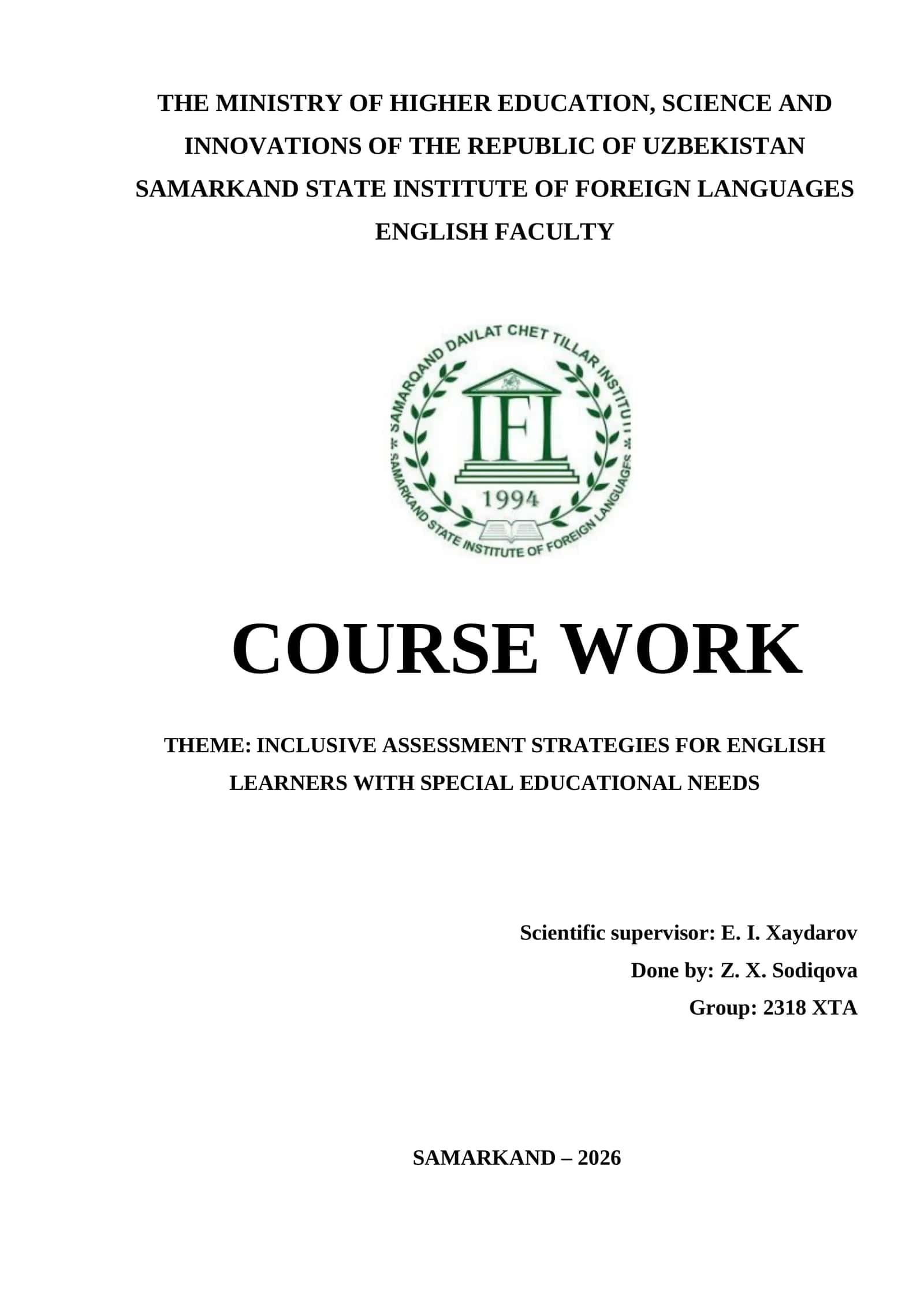 INCLUSIVE ASSESSMENT STRATEGIES FOR ENGLISH LEARNERS WITH SPECIAL EDUCATIONAL NEEDS