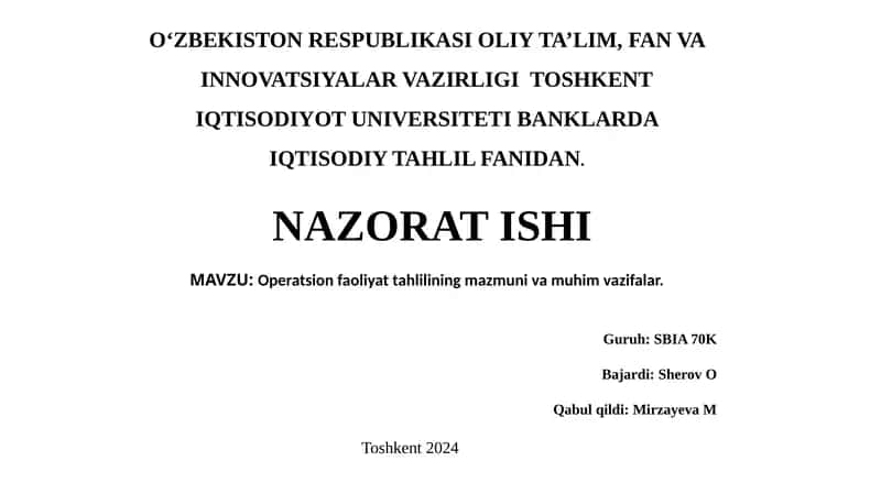 Operatsion faoliyat tahlili
