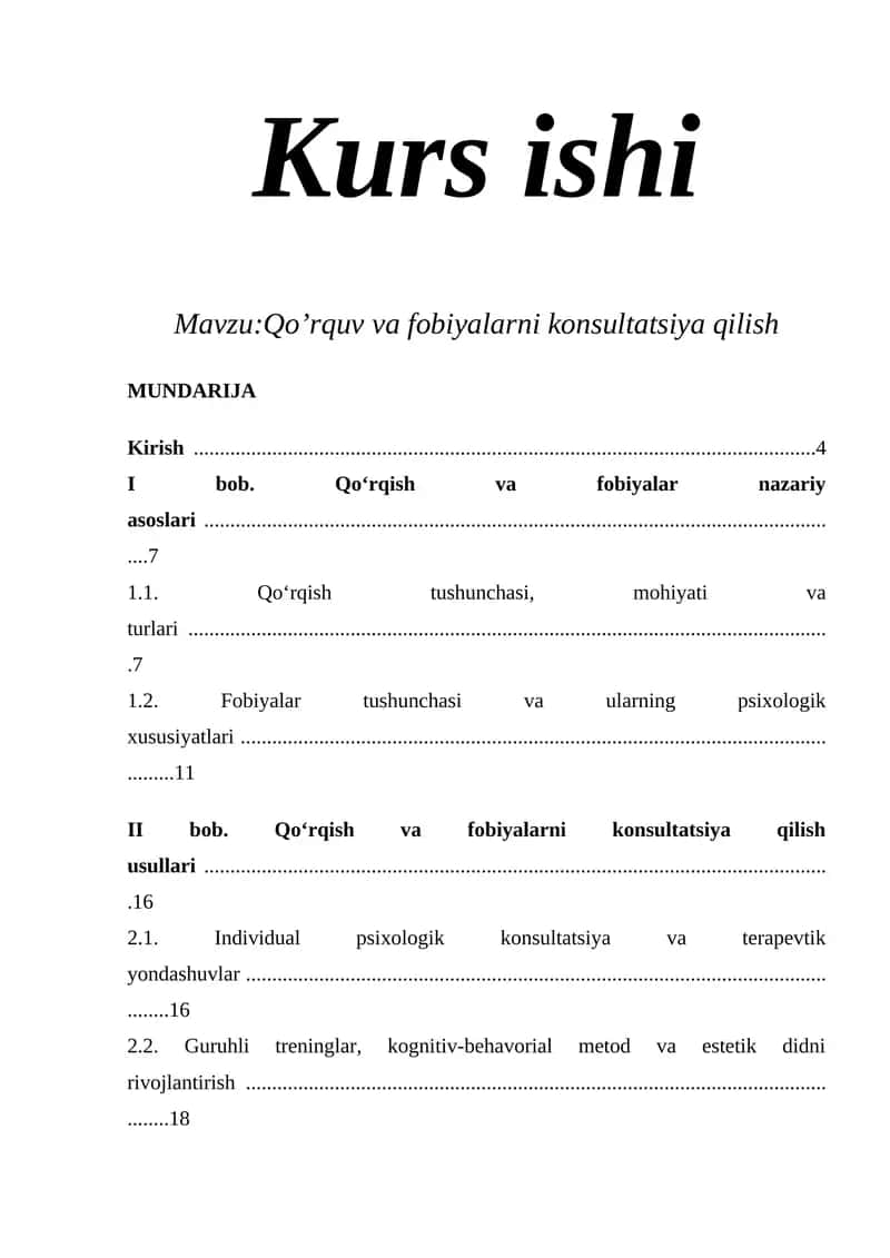 Qo’rquv va fobiyalarni konsultatsiya qilish