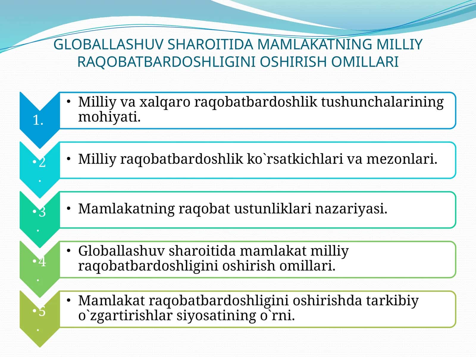 GLOBALLASHUV SHAROITIDA MAMLAKATNING MILLIY RAQOBATBARDOSHLIGINI OSHIRISH OMILLARI
