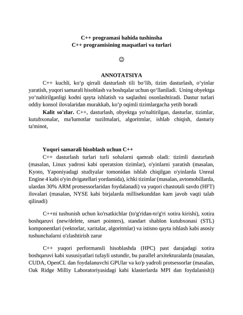 C++ programisining maqsatlari va turlari