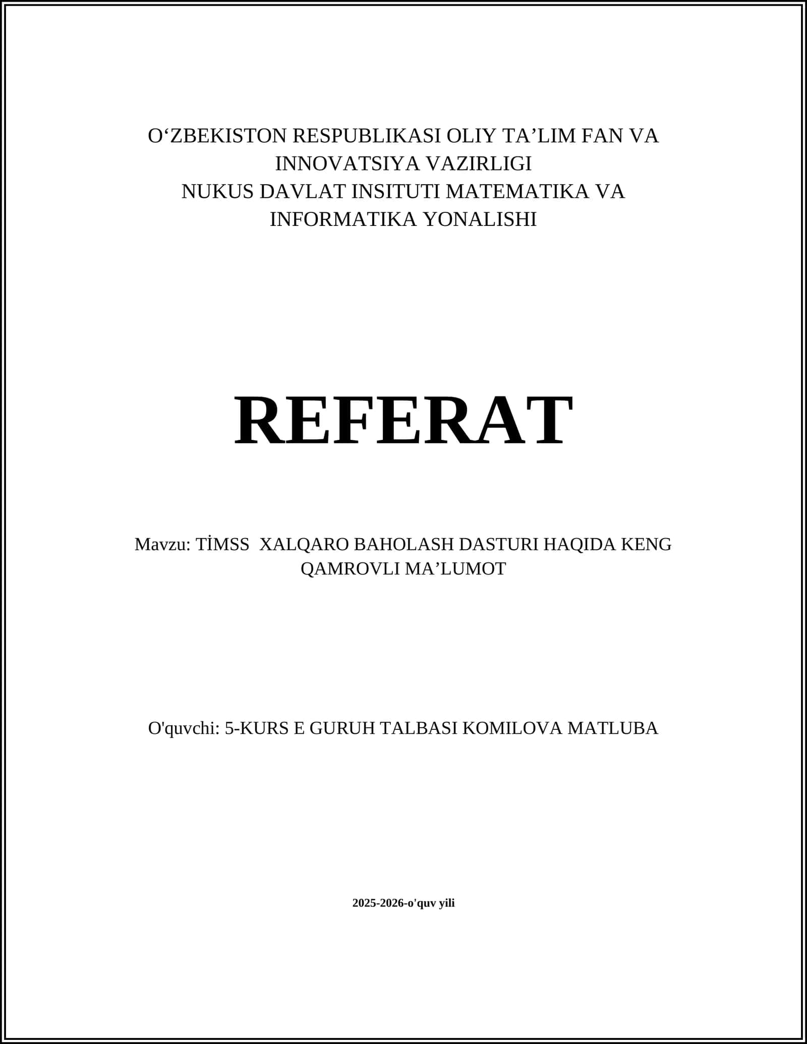 TIMSS Xalqaro Baholash Dasturi