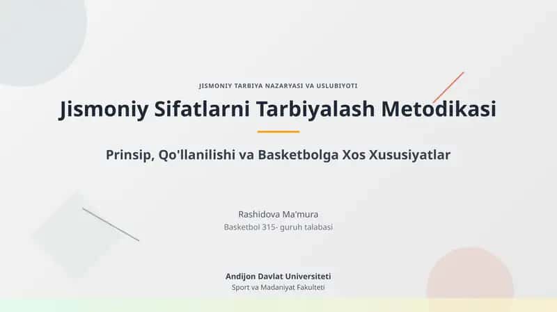 Jismoniy Sifatlarni Tarbiyalash Metodikasi