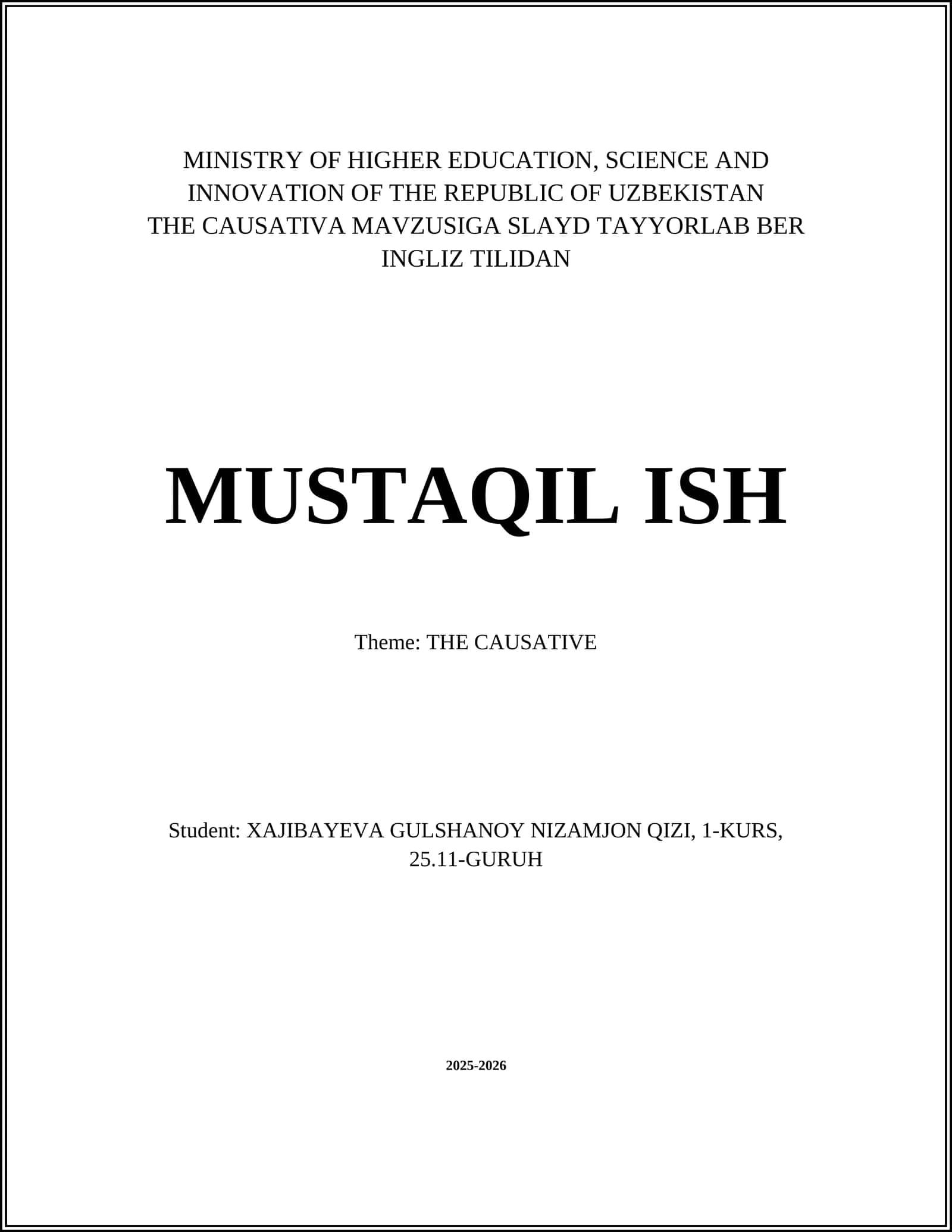 THE CAUSATIVA MAVZUSIGA SLAYD TAYYORLAB BER INGLIZ TILIDAN