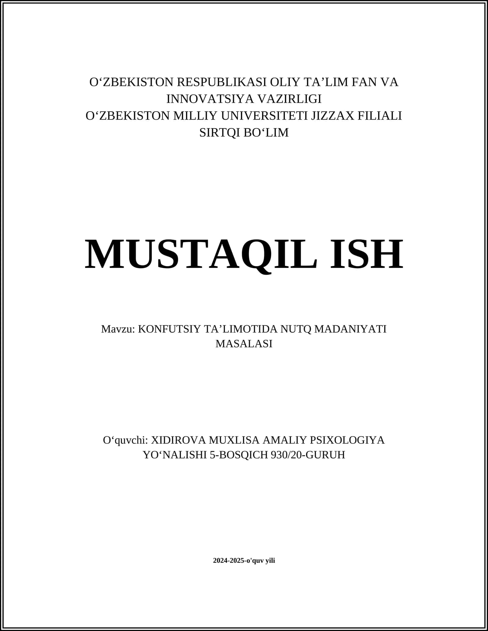 KONFUTSIY TAʼLIMOTIDA NUTQ MADANIYATI MASALASI