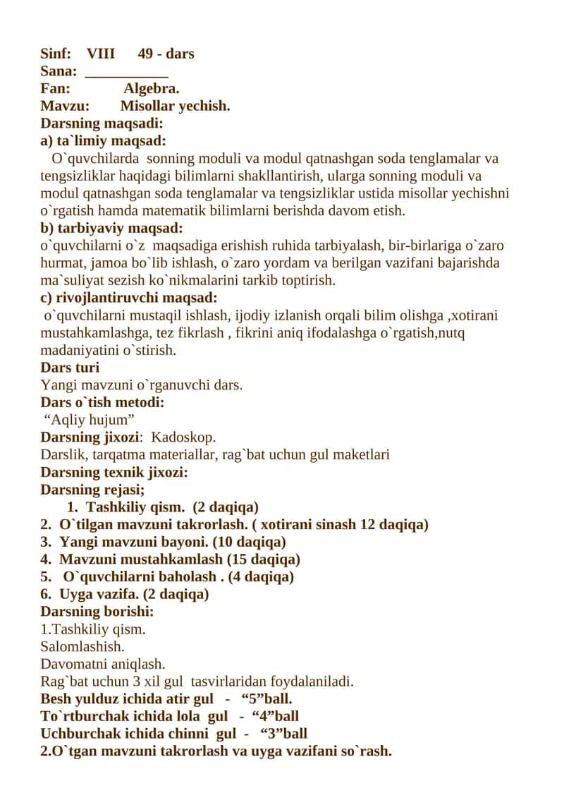 8-sinf algebra dars ishlanmalar
