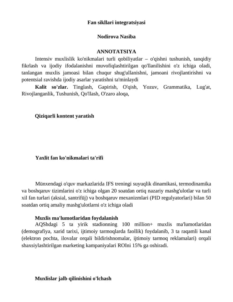 Fan sikllari integratsiyasi