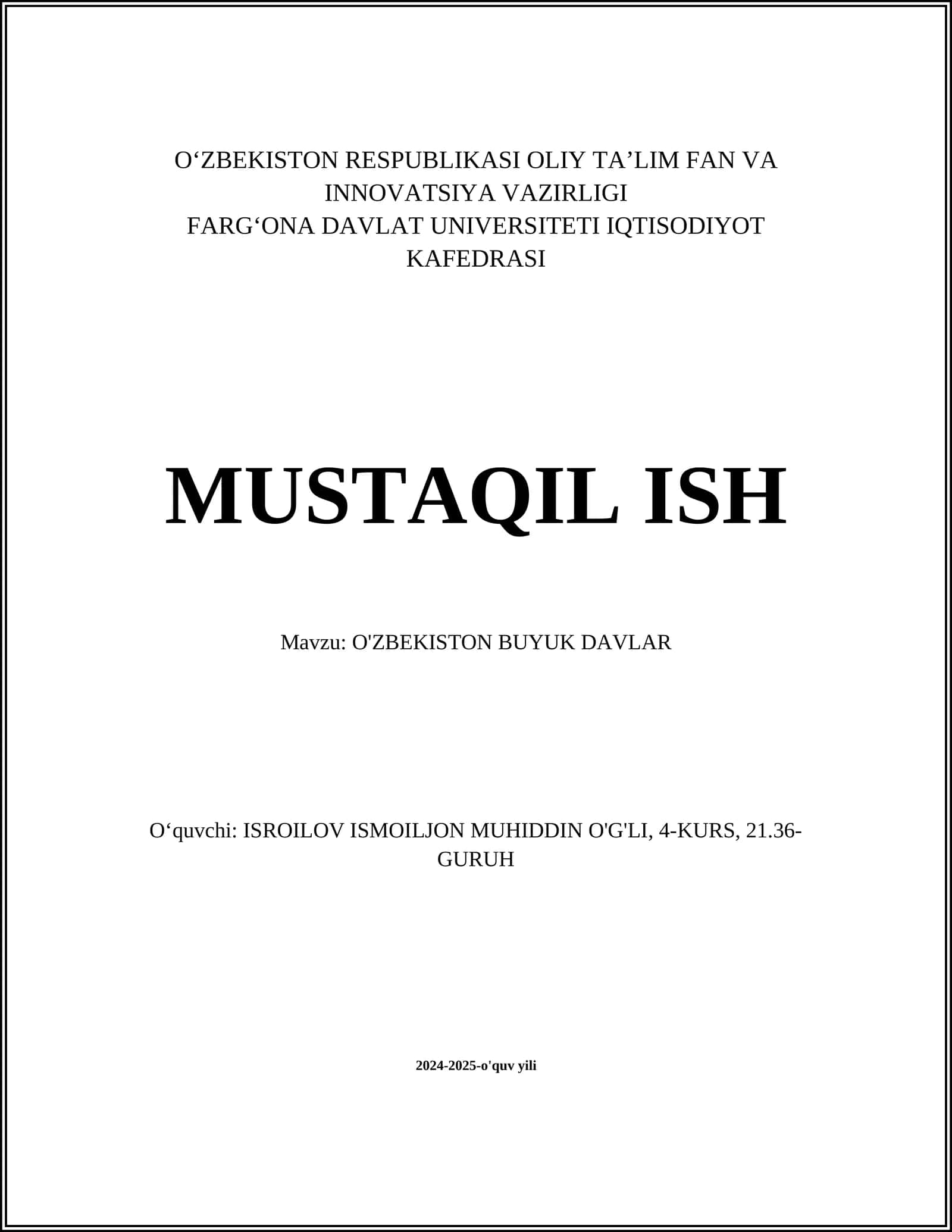 O'ZBEKISTON BUYUK DAVLAR