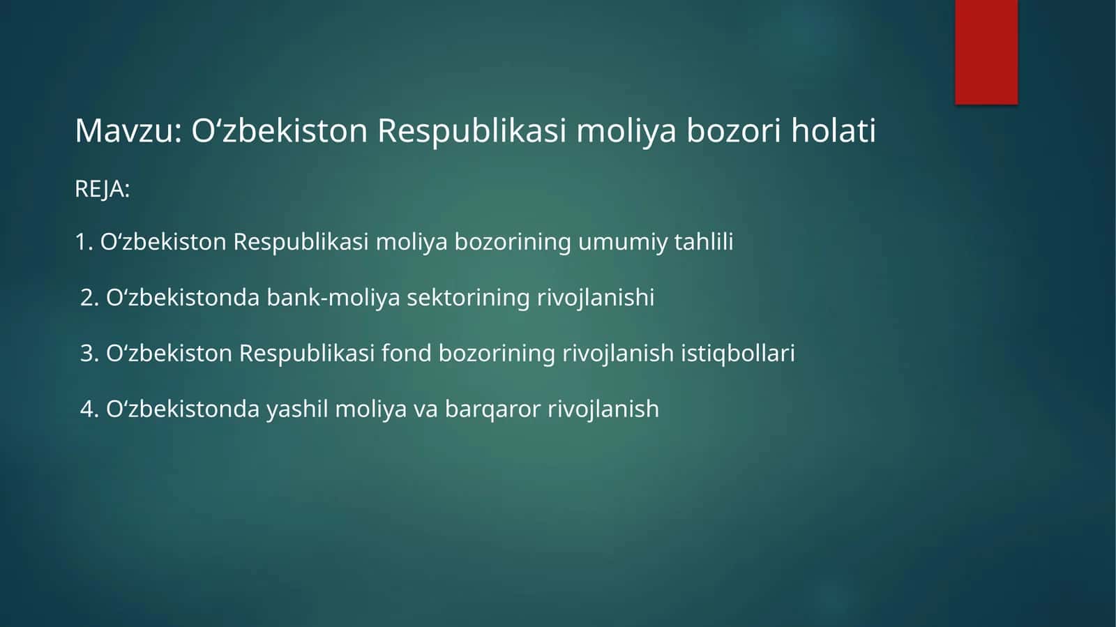 O‘zbekiston Respublikasi moliya bozori holati