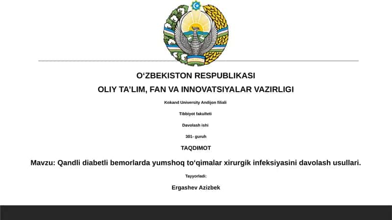 Qandli diabetli bemorlarda yumshoq toʻqimalar xirurgik infeksiyasini davolash usullari