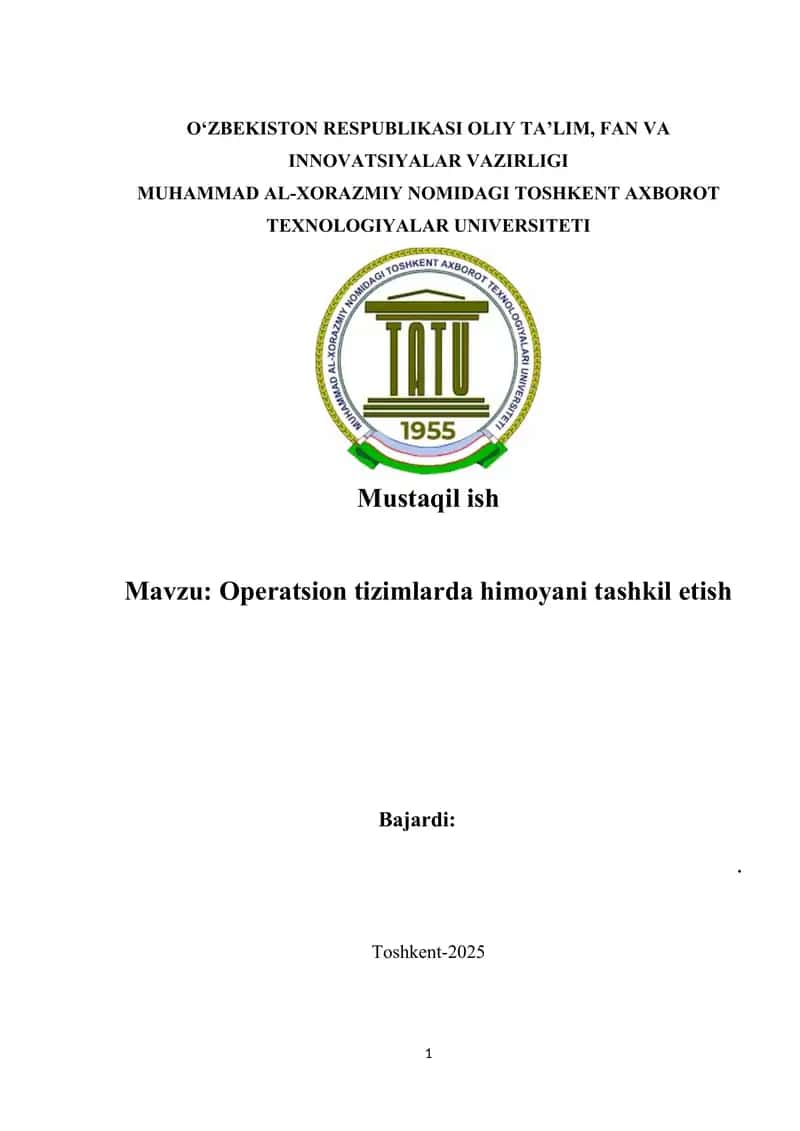 Operatsion tizimlarda himoyani tashkil etish